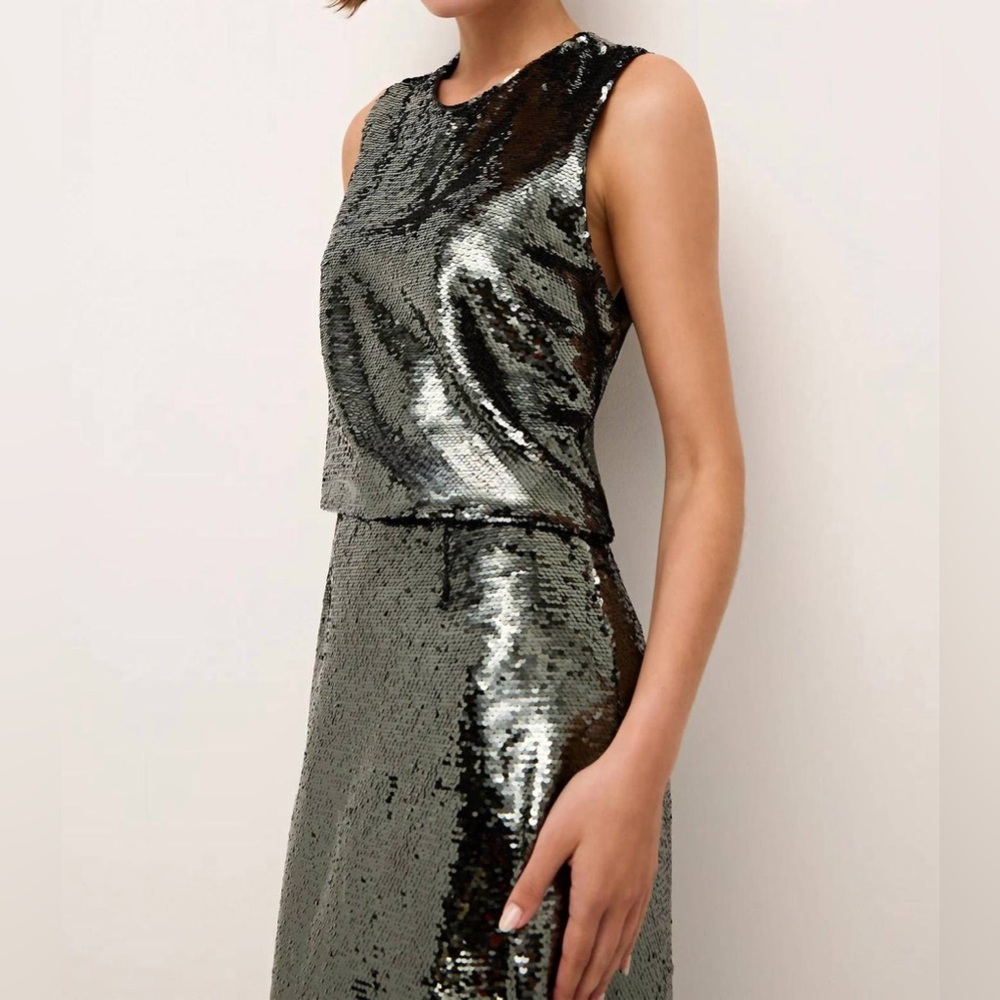 Marie Oliver Metallic Silver Sequin Tank Top